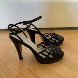 Town Shoes Platform Heeled Black Leather Sandals